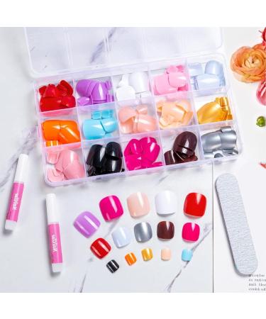 360 Pieces False Toenails Set 15 Colours Toenails French Tips Short Square Full Cover Artificial Press on Toe Nails with 2 Glue and 2 Nail Files for Women Girls Nail Salon and Nail Art DIY - Buy Online on GoSupps.com