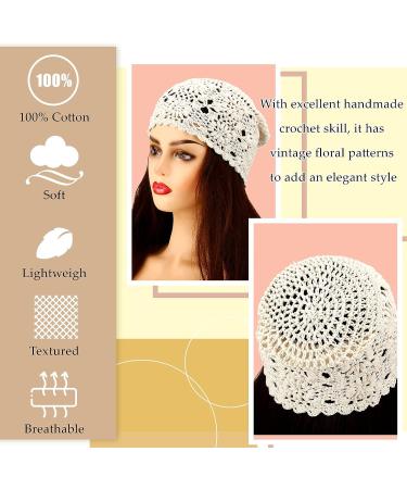 Handmade Crochet Slouchy Beanie Hat Set for Women - Floral Knit Skull Cap (4 Pcs) - Buy Online on GoSupps.com