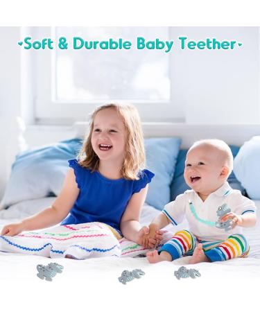 NPET Teething Toy for Babies 3-12 Months - Gray Dinosaur Baby Teether with Anti-Drop Pacifier Clip - Sore Gums Relief Chew Toy - BPA-Free for Boys and Girls - Buy Online on GoSupps.com