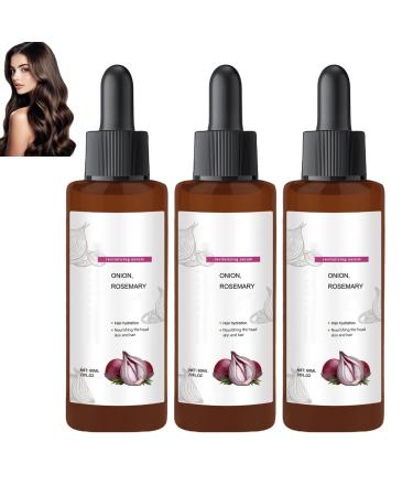 homomdy Hair Growth Serum with Onion and Rosemary Oil Anti-Hair Loss Serum for Women and Men Strengthening and Nourishing for Dry Damaged Hair Thickening Formula (3pcs)