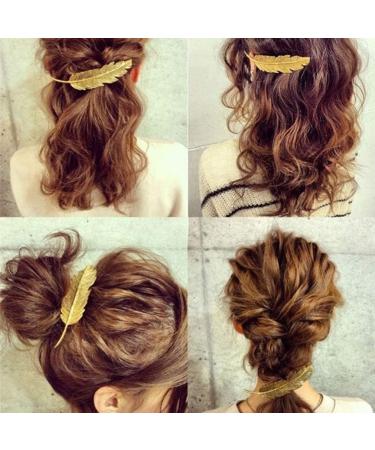 Women Hairpin Big Feather Leaf Hair Clips Minimalist Dainty Hair Clips French Barrette Headwear Edge Clip Clamps Golden Duckbill Clip - Buy Online on GoSupps.com