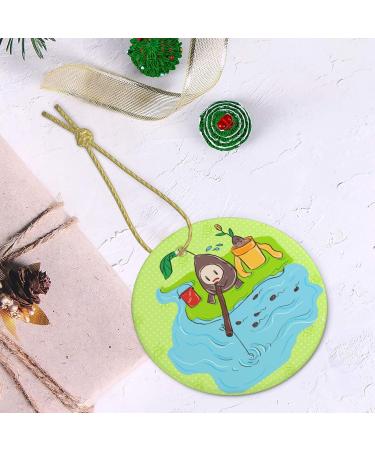 YYHHAOFA Sunflower Seeds Fishing Pattern Christmas Ceramic Round Pendant Decoration - Festive Hanging Ornament for Stores and Homes -2.9 in - Buy Online on GoSupps.com