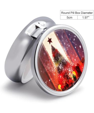 Round Pill Box with Xmas Party Print | 3 Compartment Metal Pill Organizer | Portable Pocket Pill Case - Style 44 - Buy Online on GoSupps.com