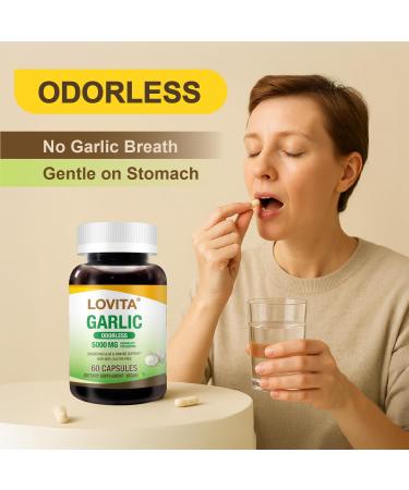 LOVITA Odorless Garlic Capsules 5000mg Fresh Garlic Equivalent 1.25% Allicin Extract Supports Heart Blood Pressure Cholesterol & Immune System Non-GMO Gluten-Free 180 Vegan Capsules - Buy Online on GoSupps.com