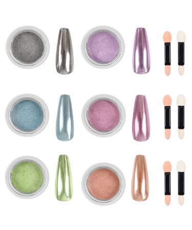 BQAN Chrome Nail Powder 6Jars  Mirror Effect Holographic Titanium Metal Powder Set  Green Silver Pink Purple Chrome Powder for Nails Decoration With Nail Sponge Brushes