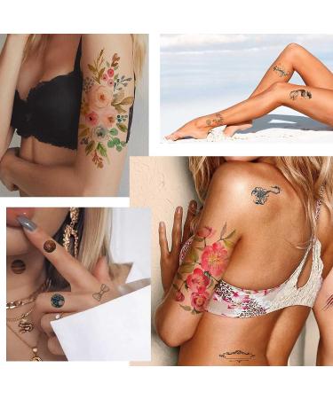 Quichic 180 Watercolor Flower Temporary Tattoos - Big and Lasting Designs for Women - Buy Online on GoSupps.com