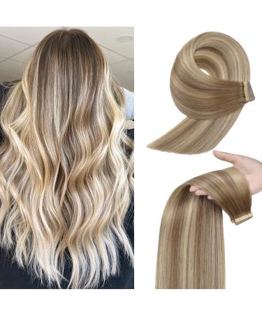 YDDM TAPE in Extensions Real Hair 20Pcs 45cm 40g light brown with gold blonde Invisible Tape Extensions Tape Extensions Tape Extensions Real Hair Skin Weft Hair extension (18 inch 10/10#) 10/10/18inch (45cm) -20PC