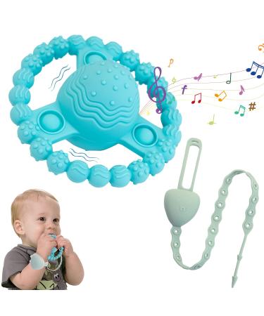 Baby Teething Toys with Rattle  Baby Teething Toys for Babies 6-12 Months(Includes Anti-Drop Chain)  BPA Free Silicone Teethers for Babies 0-3-6-12-18 Months  Promotes Sensory Baby Chew Toys - 2PCS Blue