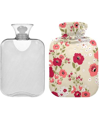 Naanle Red Spring Flowers Hot Water Bottle - 1L Transparent Heat Bottle for Back Pain Relief & Neck Therapy - Ideal Hand/Foot Warmer - Buy Online on GoSupps.com