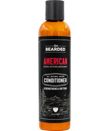 Live Bearded: Beard Conditioner - American - Facial Hair Conditioner - 8 oz. - Strengthens and Softens - All-Natural Ingredients with Biotin, Coconut Oil, Argan Oil, and Caffeine - Made in the USA