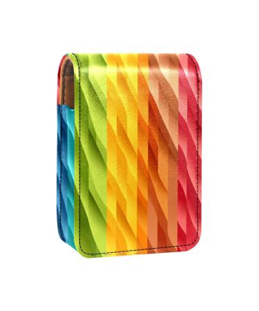 Travel Lipstick Organizer Case Lipstick Case Portable Makeup Bag With Mirror Abstract Color Rainbow Stripes Z712p1tnty
