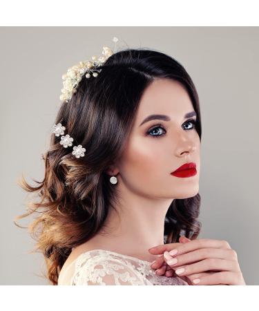 Parieo Pearl Hair Pins 10 Pieces Spiral Twist Hair Clips with Diamond Flower Crystal for Women's Wedding Accessory Party Decoration - Buy Online on GoSupps.com