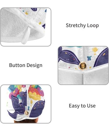 Cartoon Whale Star Cloud Rainbow Hair Towel 2 Pack - Super Absorbent Quick Dry Turbans for Women & Girls - Buy Online on GoSupps.com