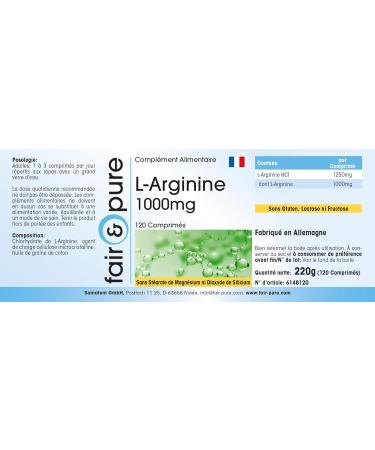 Fair & Pure L-Arginine 1000mg High-Dose Supplement - 120 Tablets - Buy Online on GoSupps.com