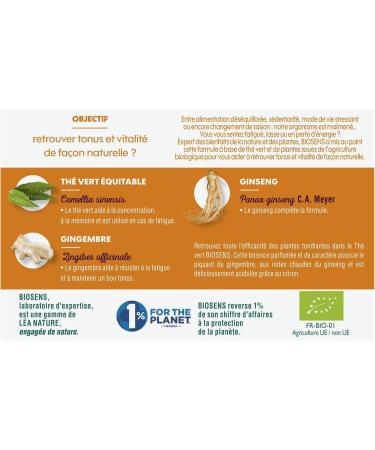 Biosens Energy Booster Green Tea - Ginger and Ginseng - Certified Organic AB - Made in France - Fair Trade - 20 Bags - Buy Online on GoSupps.com