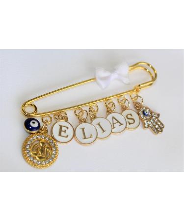 Personalized Baby Pin with Name - Infidel Brooch Lucky Charm Stroller Pin for Boys & Girls | Blue Eye & Hand Design - Buy Online on GoSupps.com