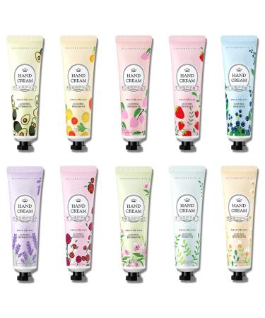 BeeYoYe 10 Pack Hand Cream Set Mini Moisturizing Hand Lotion for Dry Cracked Hands Stocking Stuffers Bulk Gifts Travel Size Hand Care Cream with Natural Plant Fruit Scented for Women