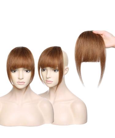Silk-co Hair Bangs Clip in #06 Light Brown One Piece Hair Fringe Front Bangs Remy Human Hair Extensions with Temples