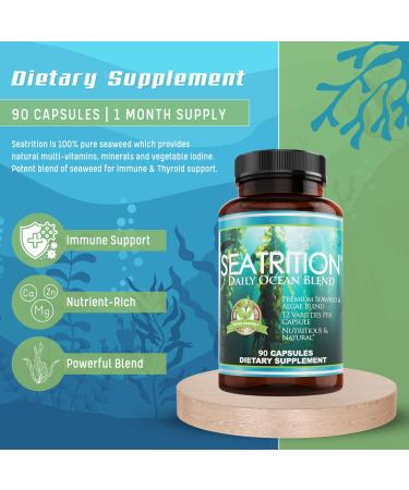 Seatrition Immune Thyroid Support Pure 12 Whole Seaweed Plants Vegan Friendly (1 Month Supply) Natural Multi Vitamin Sea Minerals Wholefood Nutrition Supplement 90 Veg Capsules 90 Count (Pack of 1) - Buy Online on GoSupps.com