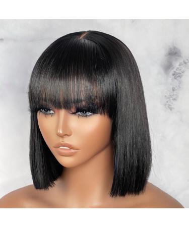 LUVME HAIR 10 Inch Short Black Bob Wig with Bangs Human Hair Yaki Straight Bang Bob Wig Glueless Minimalist 2x1 Lace Scalp Bob Bang Wig For Women 10 Inch Black Bob Wig with Bangs - Buy Online on GoSupps.com