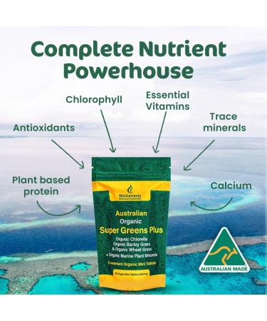 Biogenesis Twin-Action Greens Stack: Organic Chlorella (300 Ct) & SuperGreens Plus (300 Ct) Australian Grown Green Superfoods Vegan Unflavored Tablets for Immunity & Daily Energy - Buy Online on GoSupps.com