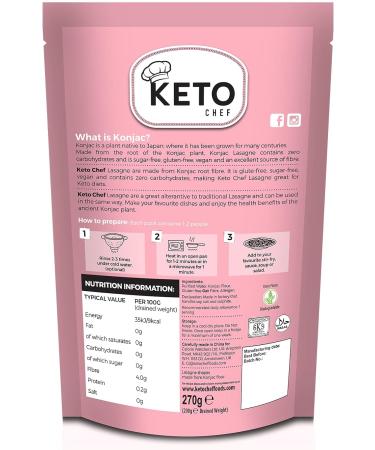 Keto Chef Vegan Lasagne Pasta Sheets 270g - Zero Carb Konjac Shirataki, Free-From Flour, Paleo & Low Calorie - Ready to Eat - Buy Online on GoSupps.com