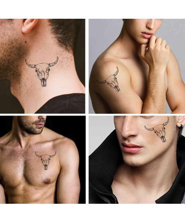Dopetattoo 6 Sheets Temporary Tattoos - Buffalo Skull Sketch Bull Bones Design for Men and Women - Neck, Arm, Chest - Easy to Apply, Long Lasting - Buy Online on GoSupps.com