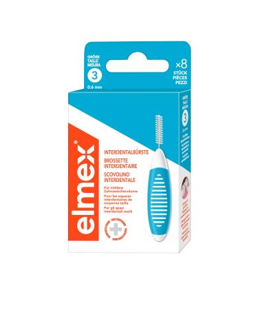 Elmex interdental brush blue (size 3 0.6mm) 1 x 8 pieces - interdental brushes for cleaning medium interdental rooms blue and white 8 pieces (1 Pack)
