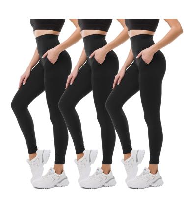 Sinophant Sport Leggings Women with bags high waist sports leggins long opaque running pants fitness pants sports pants yoga pants for yoga sports #3-pack black/black/black S-M