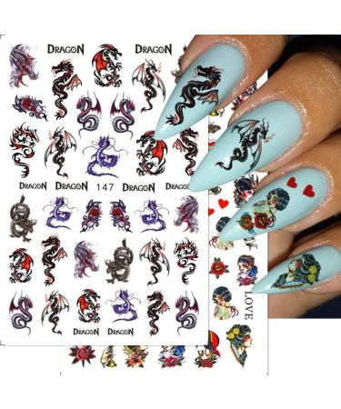 Nails Art Decoration Nail Decals Self Adhesive Chinese Dragon Snake Gothic Style Nail Stickers 3D Black(148) - Buy Online on GoSupps.com