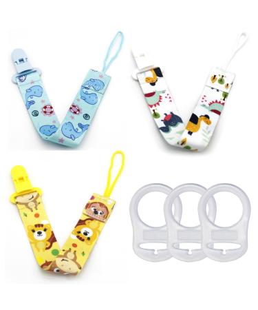 3 pieces baby pacifier chain girl young bpa-free pacifier band fabric girl boy pacifier chain nuckel chain fit most pacifier and bite toys with 3 PCs transparent silicone ring