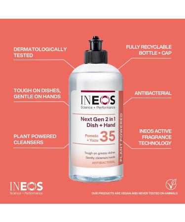 Ineos Next-Gen 2in1 Washing Up Liquid 3L (500ml x 6) - Pomelo & Yuzu Scent - Plant Powered for 1000 Sinkfuls - Dishwashing + Handwashing - Buy Online on GoSupps.com