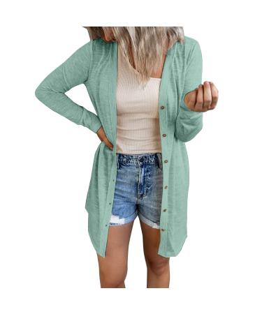 Long Shirt Outerwear Top Thin Warm Knitted Coat Women's Blouse V-Neck Shirt Tunic Long Women's Tunic Women's Shirt Casual Checked Shirt Women's Winter Chunky Knit Jacket G-green L