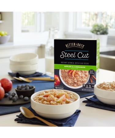 Better Oats Steel Cut Instant Oatmeal with Flax Seeds, Apples & Cinnamon - 6 Pack (12.3 oz) - Buy Online on GoSupps.com
