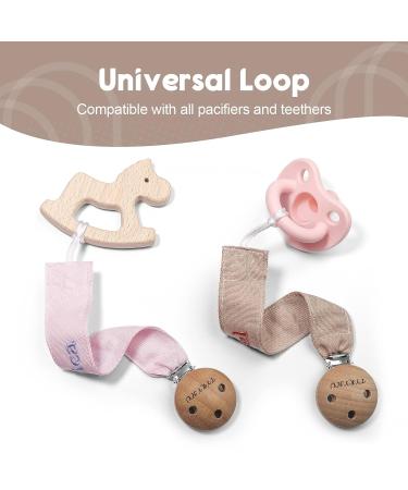 Personalized Tyry.hu Pacifier Chain for Boys & Girls - 2 Pack Pink & Khaki Cotton Clips with Wood Clip - Perfect Baby Gift - Buy Online on GoSupps.com