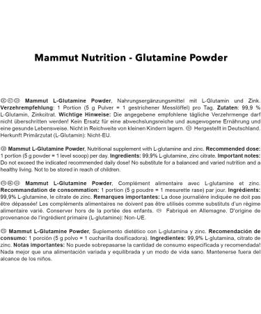 Mammut Glutamine Powder with L-Glutamine & Zinc - 550g | Premium Recovery Supplement for Muscle Support | Buy Online Internationally - Buy Online on GoSupps.com