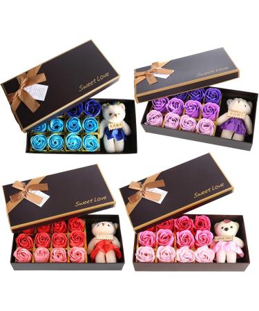 12 Rose Flower Soap Gift Box with Plush Bear - Romantic Valentine s Day Gift (Red 23.5x12x5cm) - International Shipping - Buy Online on GoSupps.com