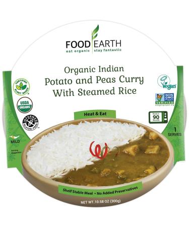 Food Earth - Potato and Peas Curry with Steamed Rice Meal - Ready to Eat Indian Cuisine - Organic, Gluten-Free, GMO-Free - Healthy Microwavable Meals - Pre-packaged Indian Food - Pack of 6 Indian Potato & Peas Curry