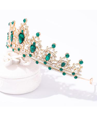 FORSEVEN Crystal Wedding Tiara for Women - Gold+Green Princess Crown Headband - Buy Online on GoSupps.com