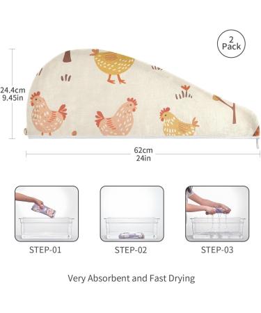 Cute Domestic Chicken Hair Towel 2 Pack | Super Absorbent Quick Dry Hair Turbans for Women & Girls - Buy Online on GoSupps.com