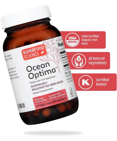 Ocean Optima Organic Sea Moss Capsules (Chondrus crispus) for Skin Nail Hair and Gut Naturally Occurring Kosher Iodine for Thyroid Support Single-Ingredient Wild Irish Seamoss Vegan 90 Servings - Buy Online on GoSupps.com