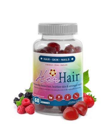 Dr Klein's Her Hair Gummies for Women. Hair Skin and Nails Vitamins. Biotin L-Lysine Vitamin B5 & B6 Vitamin E Silicon & Amino Acids. 60 Gummies (Pack of 1)