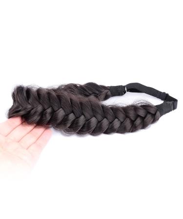 BOBIYA Messy Wide 2 Strands Synthetic Hair Braided Headband Classic Braid Headband Elastic Stretch Hairpiece Women Natural Hair Accessory (Deep Brown)