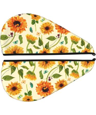 Hair Towel Wrap - Quick Drying Towel Turban with Button | Sunflowers & Butterflies Design - Buy Online on GoSupps.com