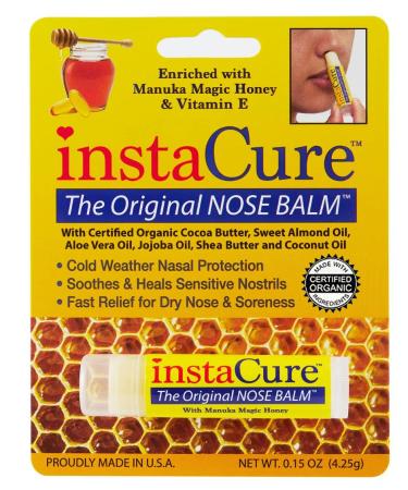 Fast Relief for Cracked  Dry and Sore Noses! InstaCure's Original Nose Balm with Raw Manuka Honey  Plus Coconut Oil  Shea Butter and Other Certified Organic Ingredients. Great Topical for Dogs' Noses! Nose Balm 1 Pack