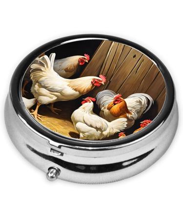Farm Chickens Round Pill Box | 3 Compartment Mini Travel Medicine Organizer | Cute Pocket Purse Vitamin Holder - Buy Online on GoSupps.com