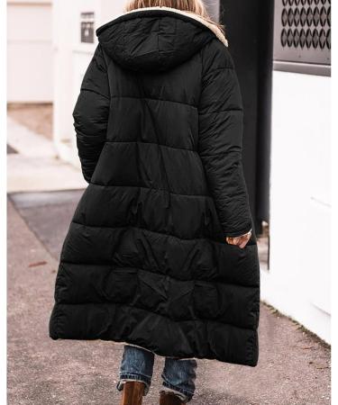 Women's Oversized Fleece Plush Jacket - Warm Fluffy Hooded Coat with Zipper - Stylish Winter Trench Coat in Black - Buy Online on GoSupps.com