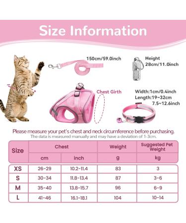 Cat Harness and Lead Set Adjustable Reflective Stripe Cat Kitten Walking Vest with Leash Cat Collar Escape Proof Soft Mesh Vest Harness and Lead for Small Medium Cats Pets Walking S Pink - Buy Online on GoSupps.com