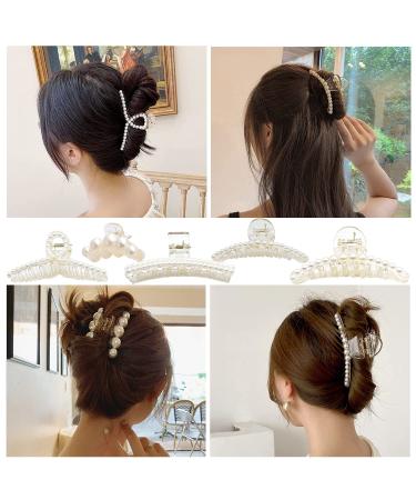 Rongyi 5 Piece Large Hair Clips - Elegant Pearl Slipproof for Thick Hair | Perfect for Weddings Vacations & Parties - Buy Online on GoSupps.com