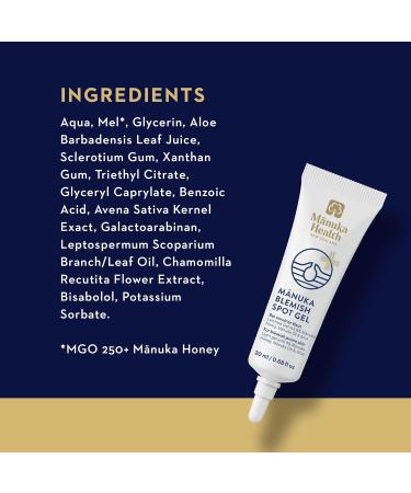 Manuka Health Manuka Blemish Spot Gel - Medical Grade Manuka Honey Acne Spot Treatment with Aloe Chamomile & Manuka Oil Clarifies & Balances Angry Blemished Skin .67oz  - Buy Online on GoSupps.com